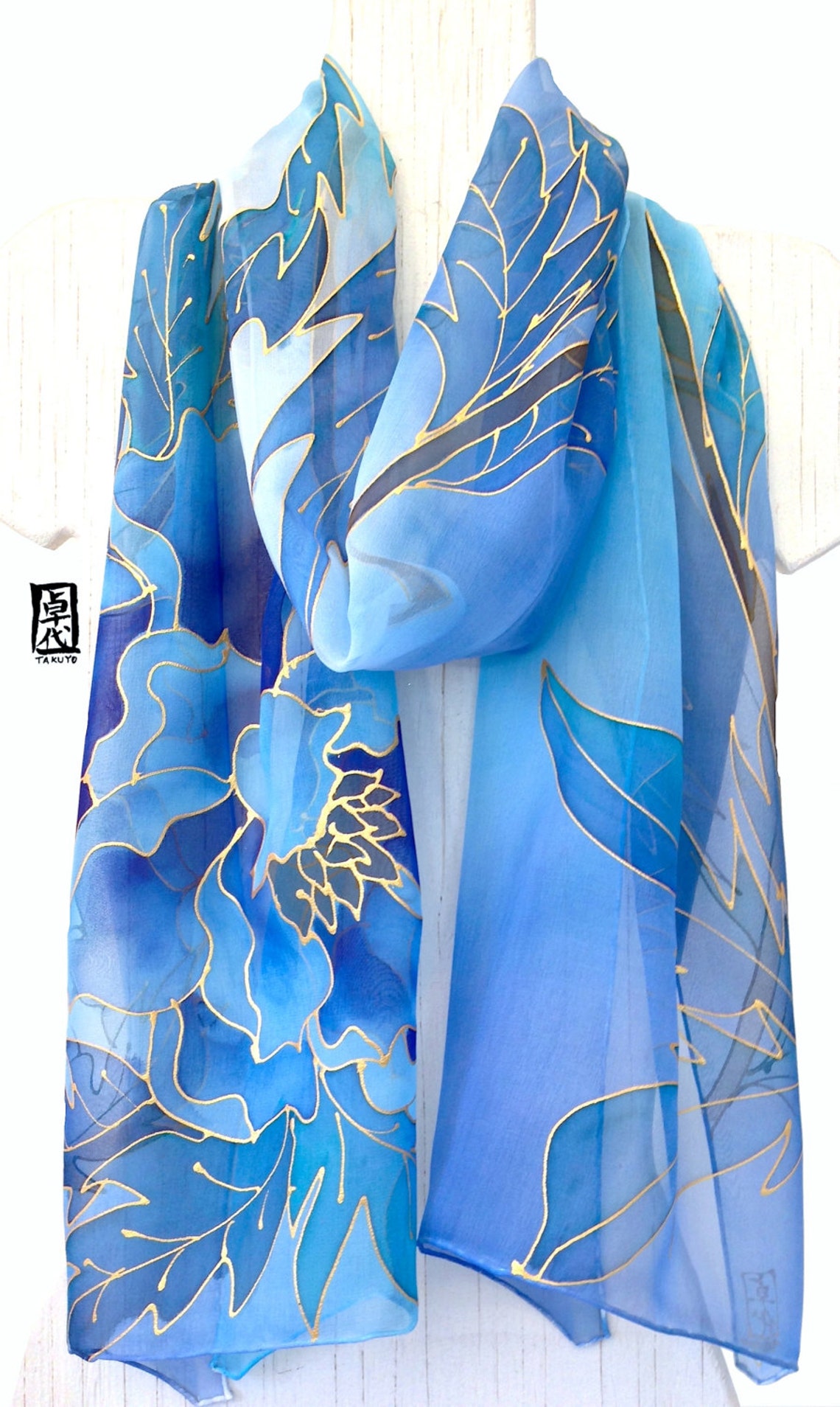 Large Silk Scarf Handpainted Hand Dyed Blue Silk Scarf - Etsy
