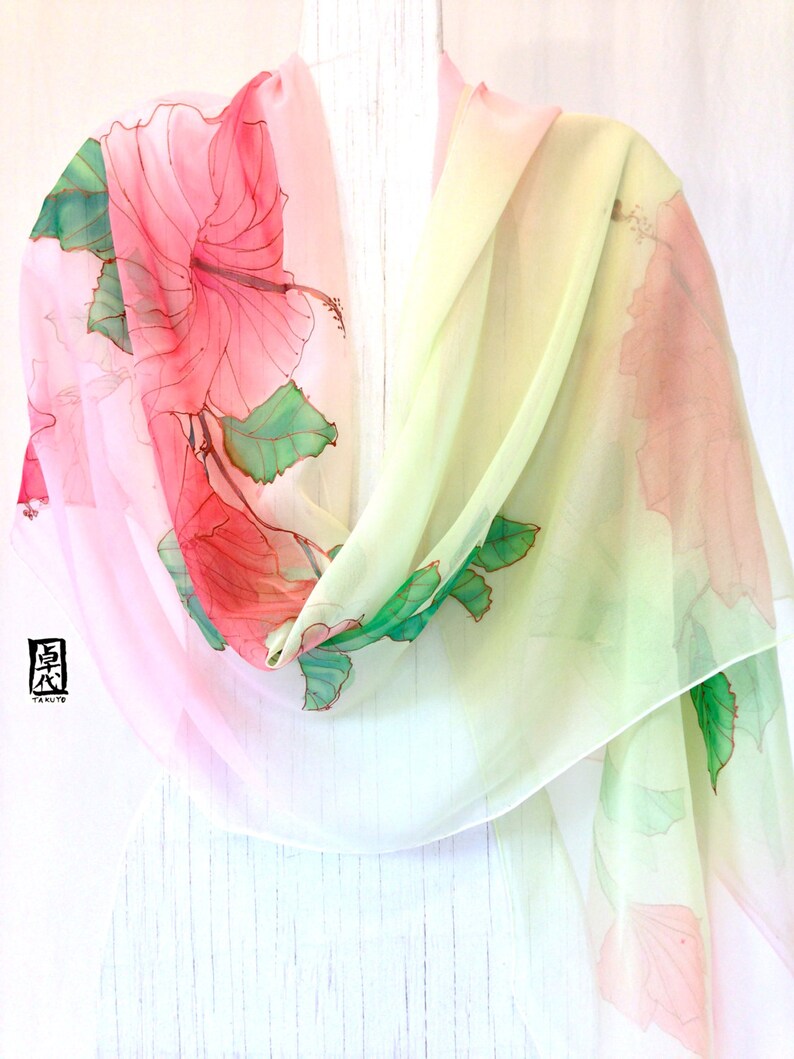 Hand Painted Silk Shawl Gift for her Pastel Pink and Green Etsy