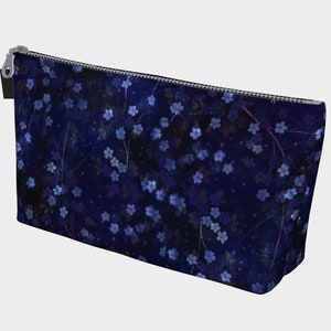 Makeup Bag, Denim Zipper Cosmetic Bag, Japanese Design Bag, Dark Blue Night Sakura