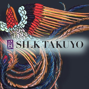 May include: A colorful illustration of a phoenix with red, yellow, and blue feathers. The phoenix is flying with its wings spread wide. The image includes the text "SILK TAKUYO" in black letters.