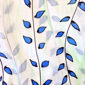 Hand Painted Silk Scarf, Blue and Green Vines Summer Scarf, White Silk Scarf, Silk Scarves Takuyo. Approx 11x60 inches. Made to order. image 3