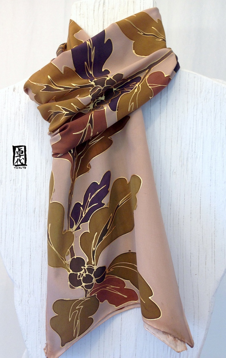 Mens Silk Scarf Handpainted Mens Scarf Japanese Scarf Brown Etsy