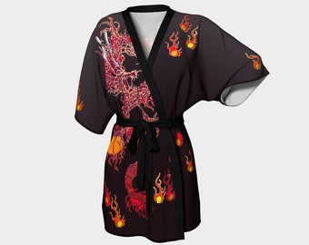 Dragon Silk Kimono Robe, Red Dragon, amazing strength of women, Japanese Gift