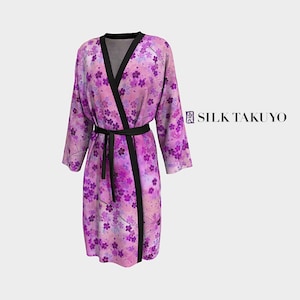 Japanse cadeaus voor haar, Pink Long Japanese Kimono Robe, Afterglow Pink Cherry Blossom peignoir, Made to order