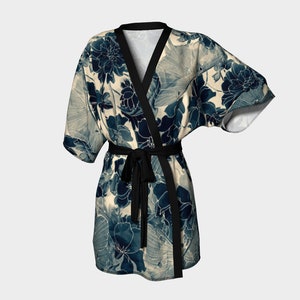 Silk Kimono Robe, Sepia Luna Moth, Short Kimono Robe in Silk Twill