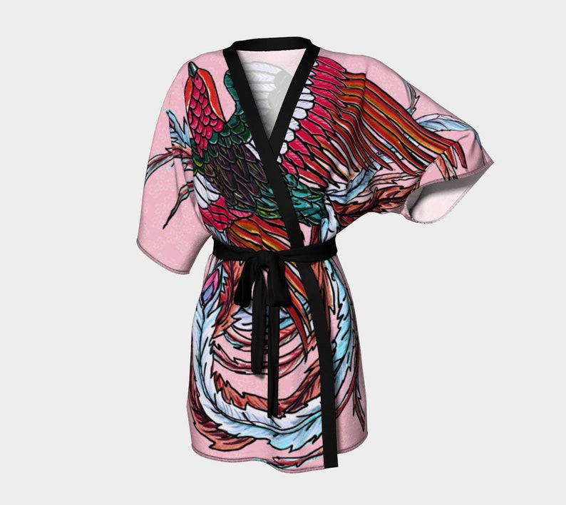 Phoenix Bird Pink Kimono Robe, Coral Pink Phoenix and Sakura - Etsy