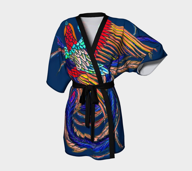 Kimono Robe Phoenix Bird, Dark Blue - Etsy