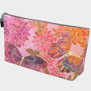 Makeup bag, Canvas Cosmetic Bag, Pink Kimono Butterfly, made to order