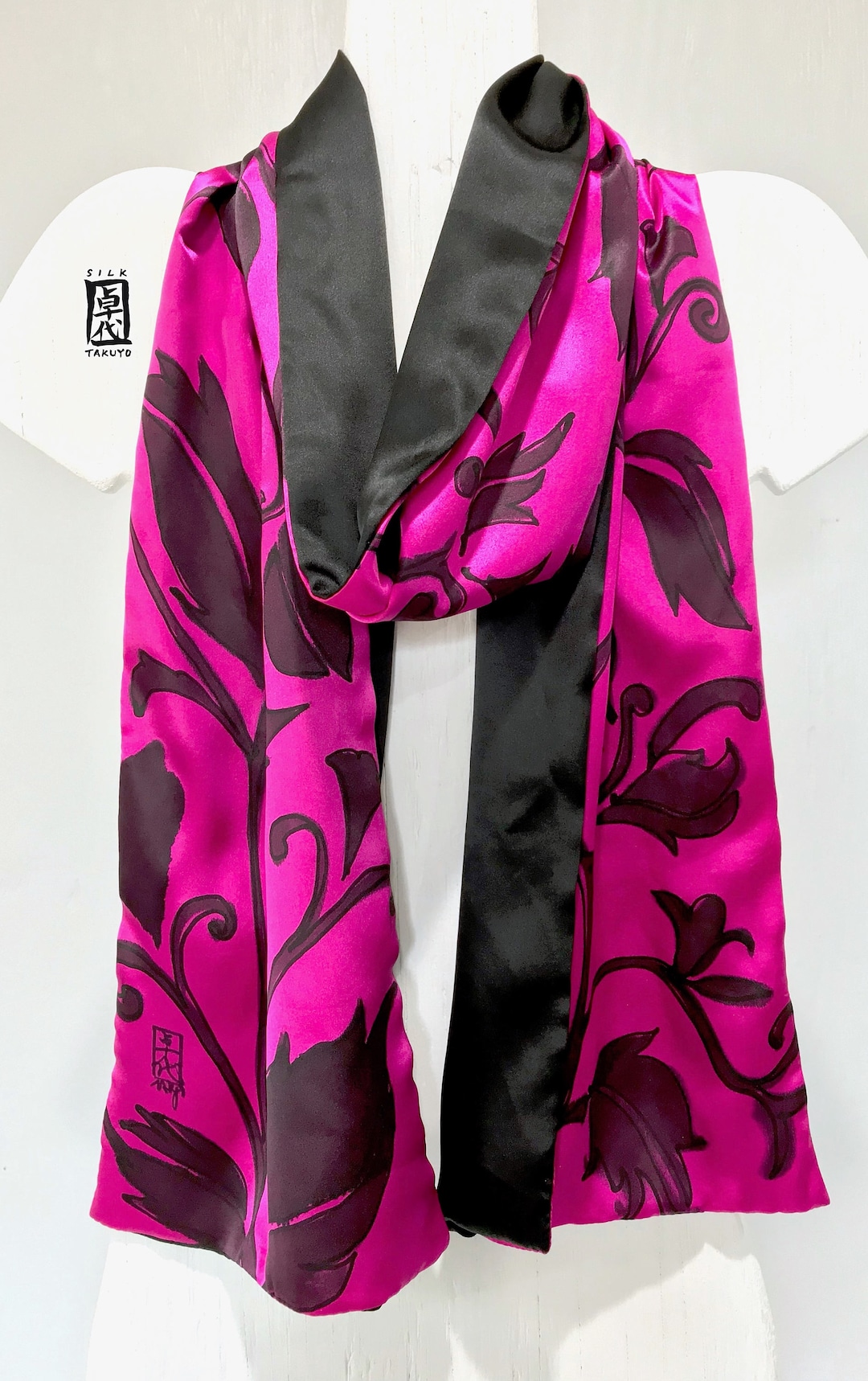 Sciarpa Di Seta Charmeuse 100% Donna - Foulard Orientale 56x177 Cm Con Fantasie Eleganti - Foto 4