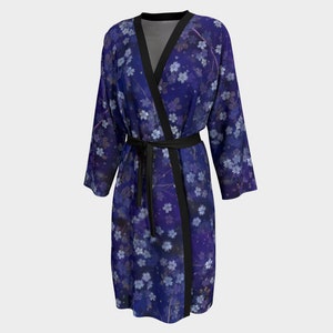 Japanese Long Kimono Robe, Dark Blue Night Sakura Cherry Blossom, Made to order