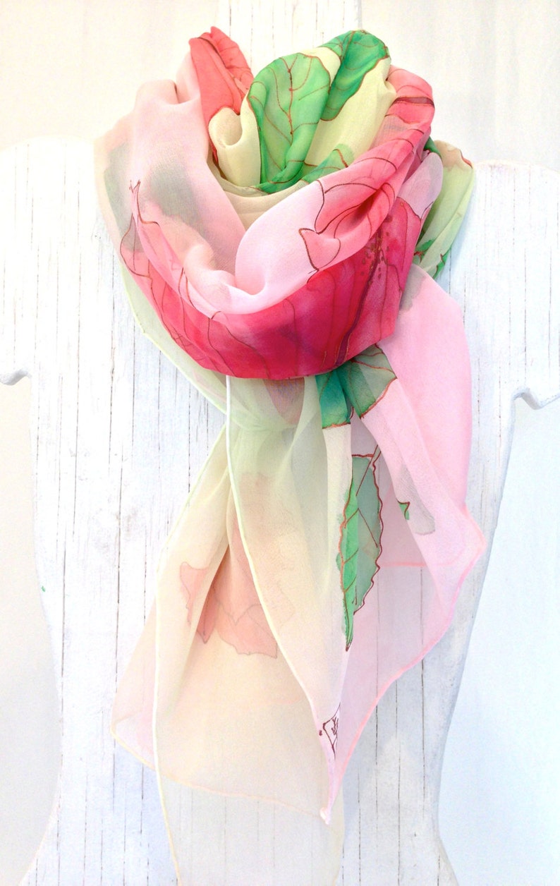 Hand Painted Silk Shawl Gift for her Pastel Pink and Green Etsy