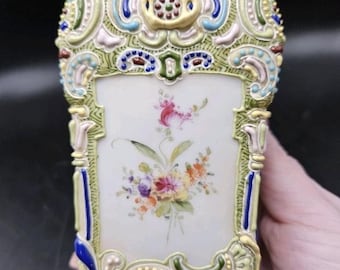 Antique Jeweled Porcelain Scent Bottle – German Art Nouveau Floral Decor