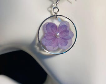 Pendientes de plata con flor | Colgante de flor lila | Joyería natural | Joyería botánica, joyería floral | Regalo