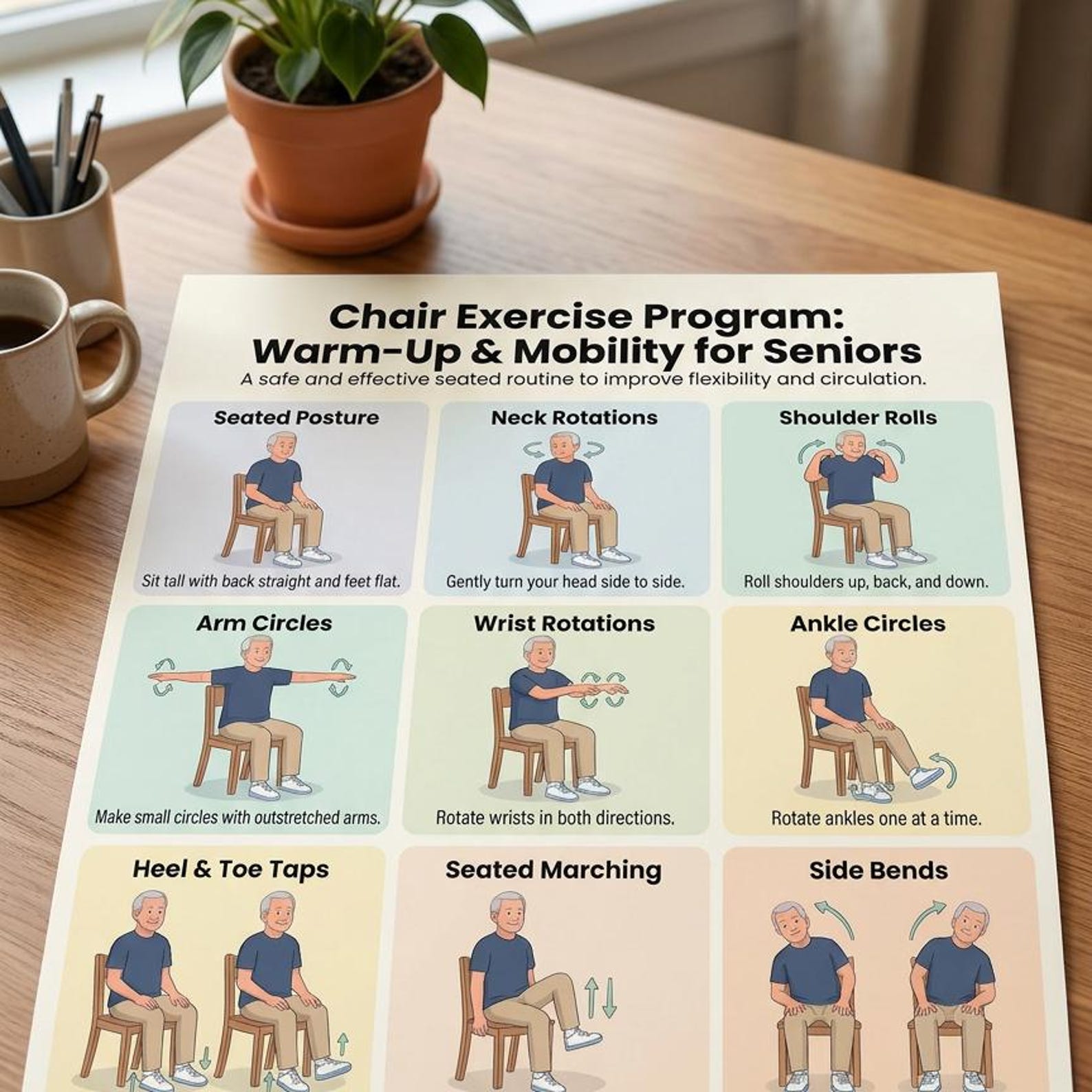 7-day Tai Chi Chair Workout Plan, Printable Seated Exercise Chart for ...