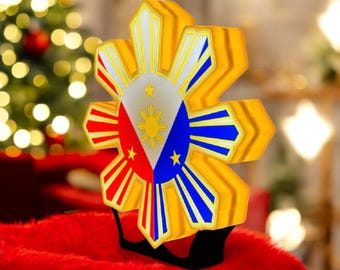 3D gedruckte philippinische Flaggenparol - philippinische Weihnachtslaterne, Pinoy-Urlaubsdekor, LED-Sternlicht