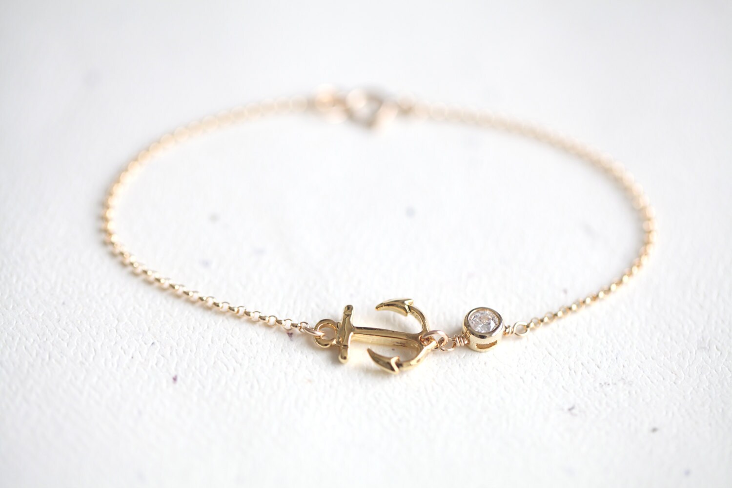 Anchor Bracelet gold anchor bracelet with small crystal Etsy