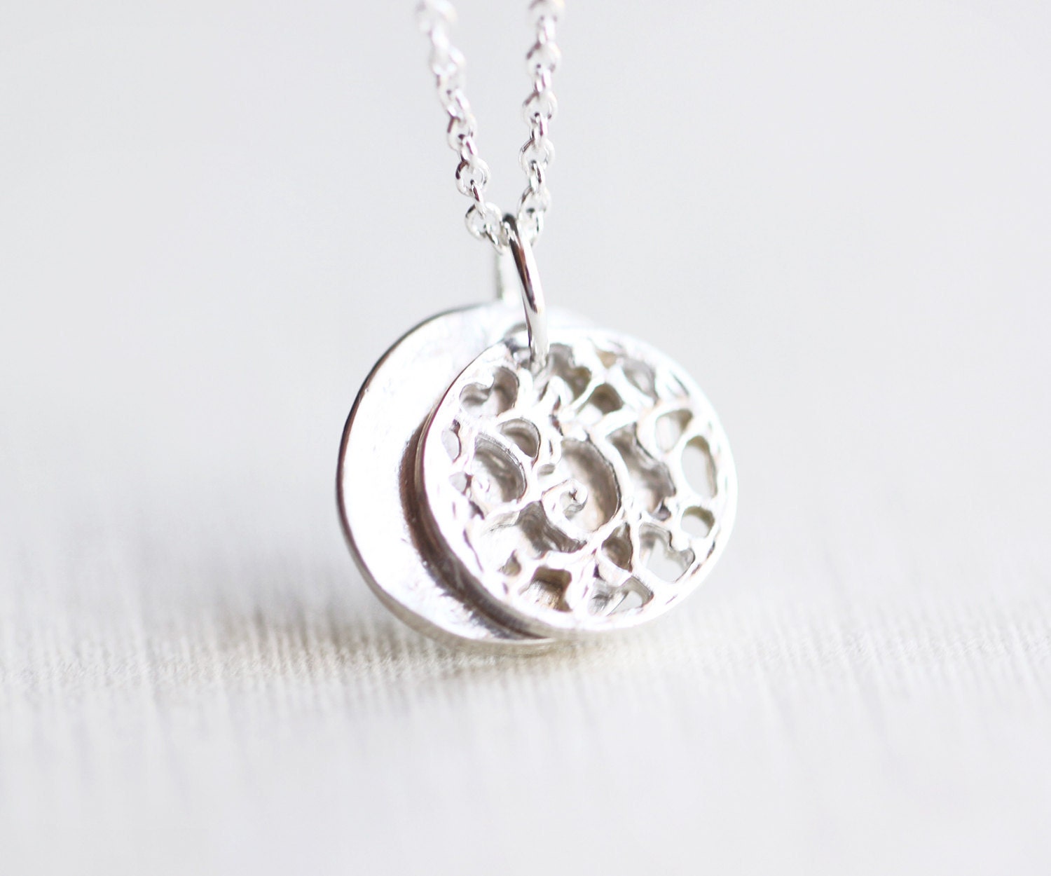 Silver Disc Necklace simple everyday sterling silver circle