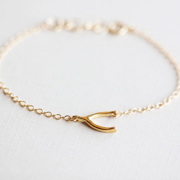 Sideways Wishbone Bracelet - gold horizontal lucky wishbone 14k gold fill jewelry by petitor etsy