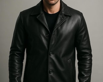 Men’s Black Leather Blazer | 100% Lambskin Soft Two-Button Coat Jacket
