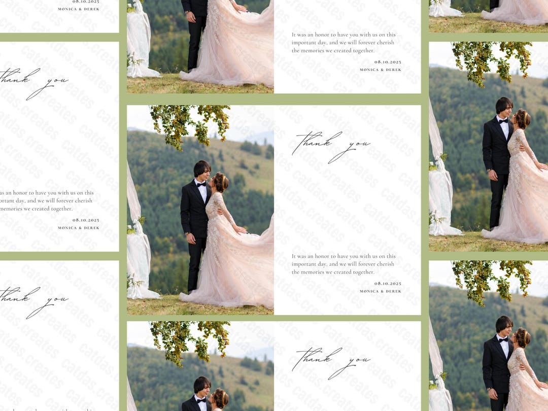 Minimalist Wedding Photo Thank You Card, Editable Canva Template (5x7 ...