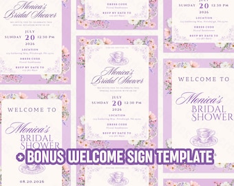 Bridgerton Bridal Shower Invitation, Regency Floral Tea Party (Canva Template)