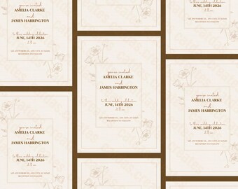 Boho Wedding Invitation Template, Brown Beige Floral Design (Digital Download)