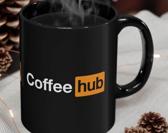 Parodiemok CoffeeHub™-logo | Zwarte keramische koffiemok
