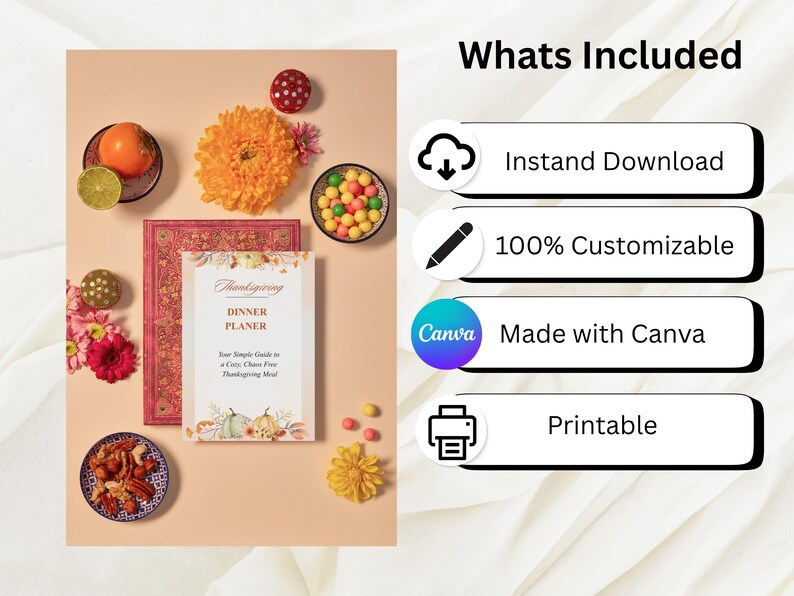 Holiday Dinner Planner, Printable Meal Organizer for Busy Moms, Stress
