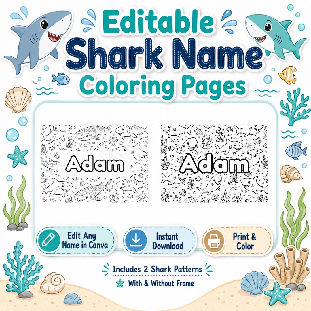 Editable Shark Name Coloring Pages | Personalized Shark Coloring Sheet ...