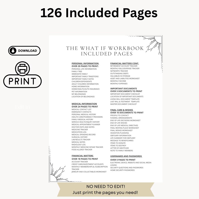End Work Book End of Life Decisions Workbook, Printable Guide, Emergency Planner ...