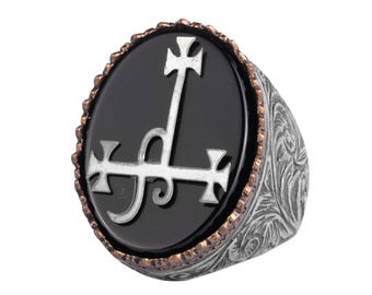Gothic Cross Signet Ring for Men – 925 Sterling Silver Occult Symbol Ring – Handmade Vintage Statement Jewelry