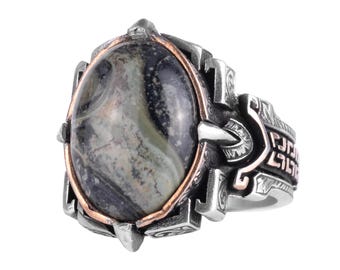Handmade 925 Sterling Silver Natural Gemstone Men Ring, Vintage Statement Ring, Artisan Silver Jewelry, Custom Size Gift for Him