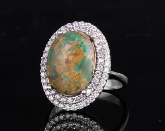 Natural Turquoise Gemstone Oval Women’s Ring – 925 Sterling Silver Handmade Halo Ring – Elegant Turquoise Jewelry for Her