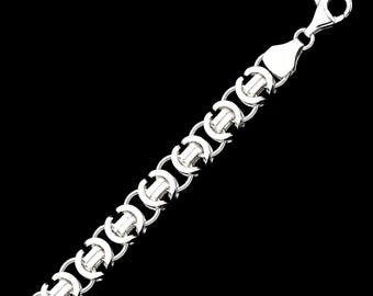 925 Sterling Silver Byzantine King Chain Necklace for Men - Handmade Heavy Silver Chain 50 cm