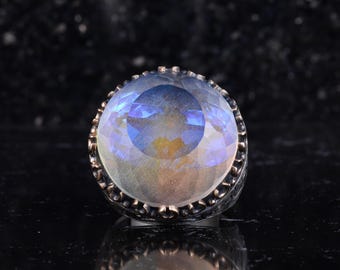 Natural Mystic Topaz Men’s Ring – Certified 70 Ct Gemstone – 925 Sterling Silver Handmade Ring – Rainbow Multi Color Big Statement Ring