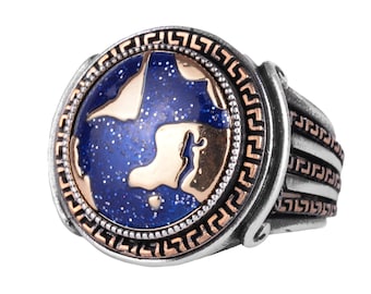 World Map Men Ring 925 Sterling Silver Travel Lover Jewelry Handmade Vintage Ring Gift for Him