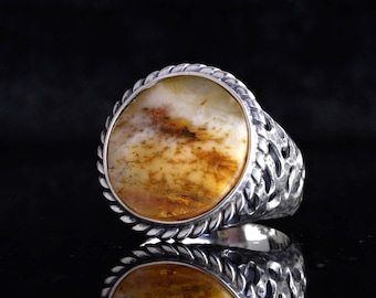 Natural Baltic Amber Sterling Silver Men's Ring. Handmade Ottoman Style