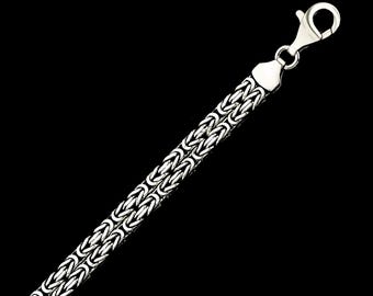 925 Sterling Silver Oxidised Double Square King Chain Necklace for Men - Handmade Byzantine Chain 50 cm