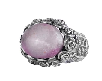 Ruby Gemstone Ring for Men 925 Sterling Silver – Handmade Floral Statement Ring – Vintage Flower Design Men's Jewelry Gift