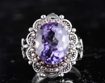 Certified Alexandrite Women Ring - 925 Sterling Silver Vintage Ring - Oval Cut Alexandrite Gemstone Statement Jewelry