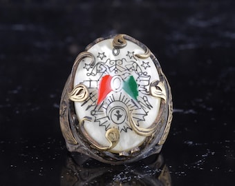 Pearl Gemstone Ottoman Vav Ring – 925 Sterling Silver Men Ring – Islamic Vav Symbol Ring – Handmade Vintage Arabic Jewelry
