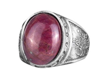 925 Sterling Silver Men’s Ring with Natural Ruby Gemstone – Handmade Ottoman Style Signet Ring – Vintage Silver Jewelry for Men