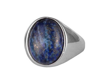 Natural Gemstone Men Ring 925 Sterling Silver – Handmade Oval Statement – Minimal Vintage Silver