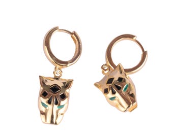 Silver Gold Plated Cat Earrings for Women, Cute Animal Hoop Earrings, Minimalist Dangle, Unique Kitty Jewelry Gift for Her