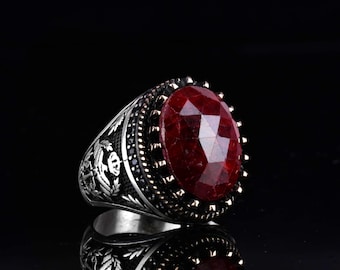 Natural Sapphire Men’s Ring – Royal Eagle Design – Handmade 925 Sterling Silver Ring – Large Oval Sapphire – Vintage Statement Ring