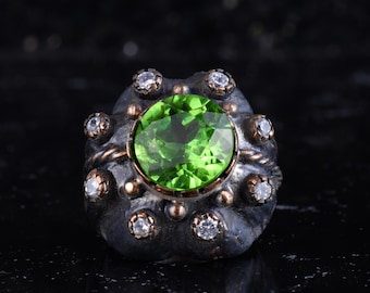 Certified Natural Peridot Big Ring for Men – Handmade 925 Sterling Silver Statement Ring – Bold Artisan Gemstone Jewelry