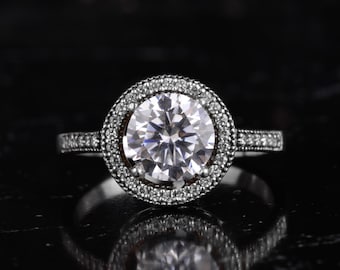 Anello da donna con gemma di moissanite certificata - Anello di fidanzamento con pavé di diamanti in argento sterling 925 - Anello di promessa nuziale certificato GRA