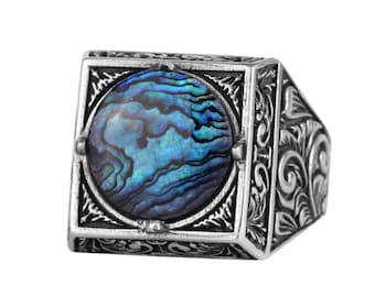 Gemstone Ring for Men 925 Sterling Silver – Handmade Square Vintage Statement Ring – Artisan Men's Silver Jewelry Gift