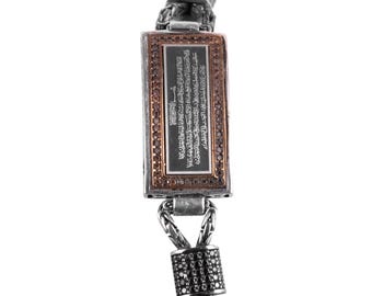 925 Sterling Silver Bracelet with Surah An-Nas Arabic Calligraphy Plate and Byzantine Chain Design