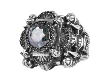 Handmade 925 Sterling Silver Big Men Ring, Mosque Style Statement Ring, Vintage Ottoman Inspired Ring, Artisan Jewelry Gift for Him